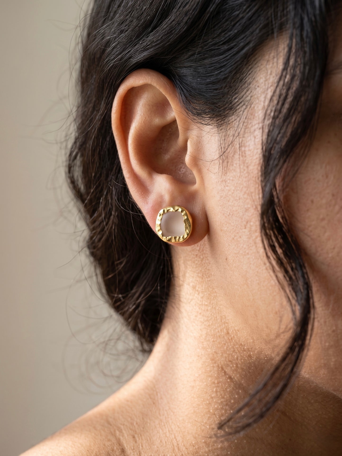 Champagne Druzy Natural Stone Handmade Brass Stud Earrings