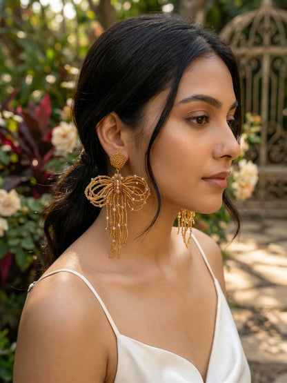 Pookie Bow (Gold) Handmade Beaded Earrings