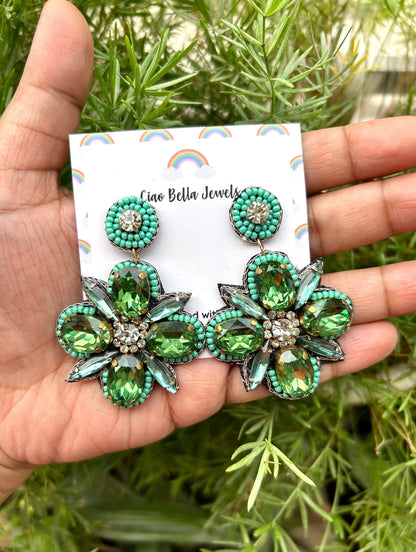 Emerald Starburst Handmade Beaded Earrings