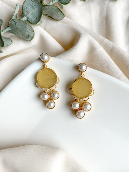 Yellow Druzy Drop Handmade Brass Earrings