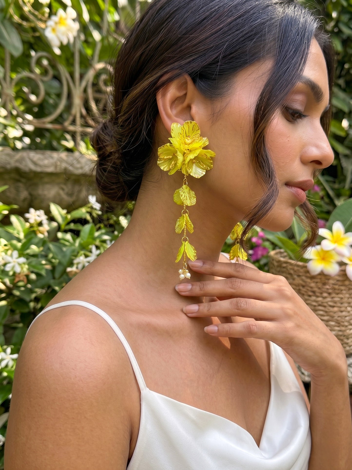 Aurelia Flower Lime Yellow Statement Handmade Beaded Earrings