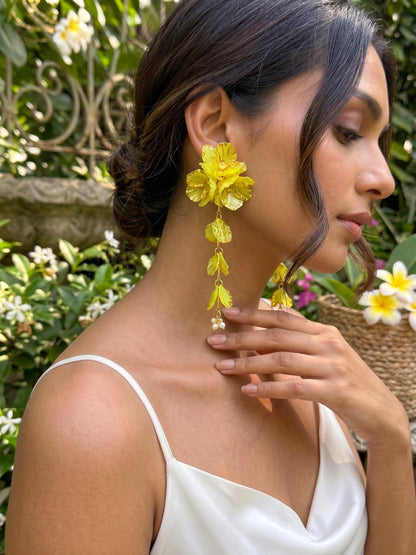 Aurelia Flower Lime Yellow Statement Handmade Beaded Earrings