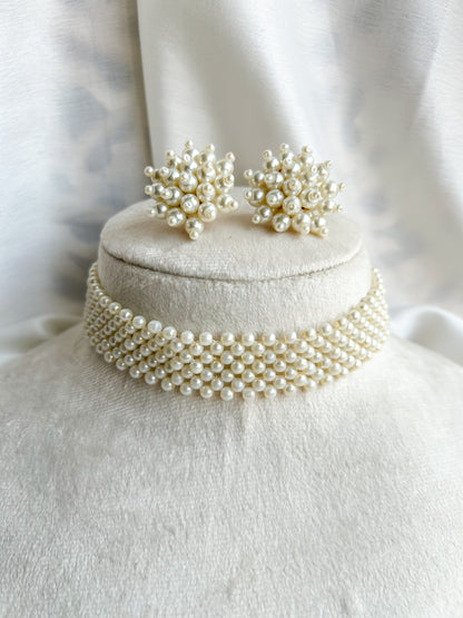 Ira Pearl Handmade Choker Necklace + Earrings Set