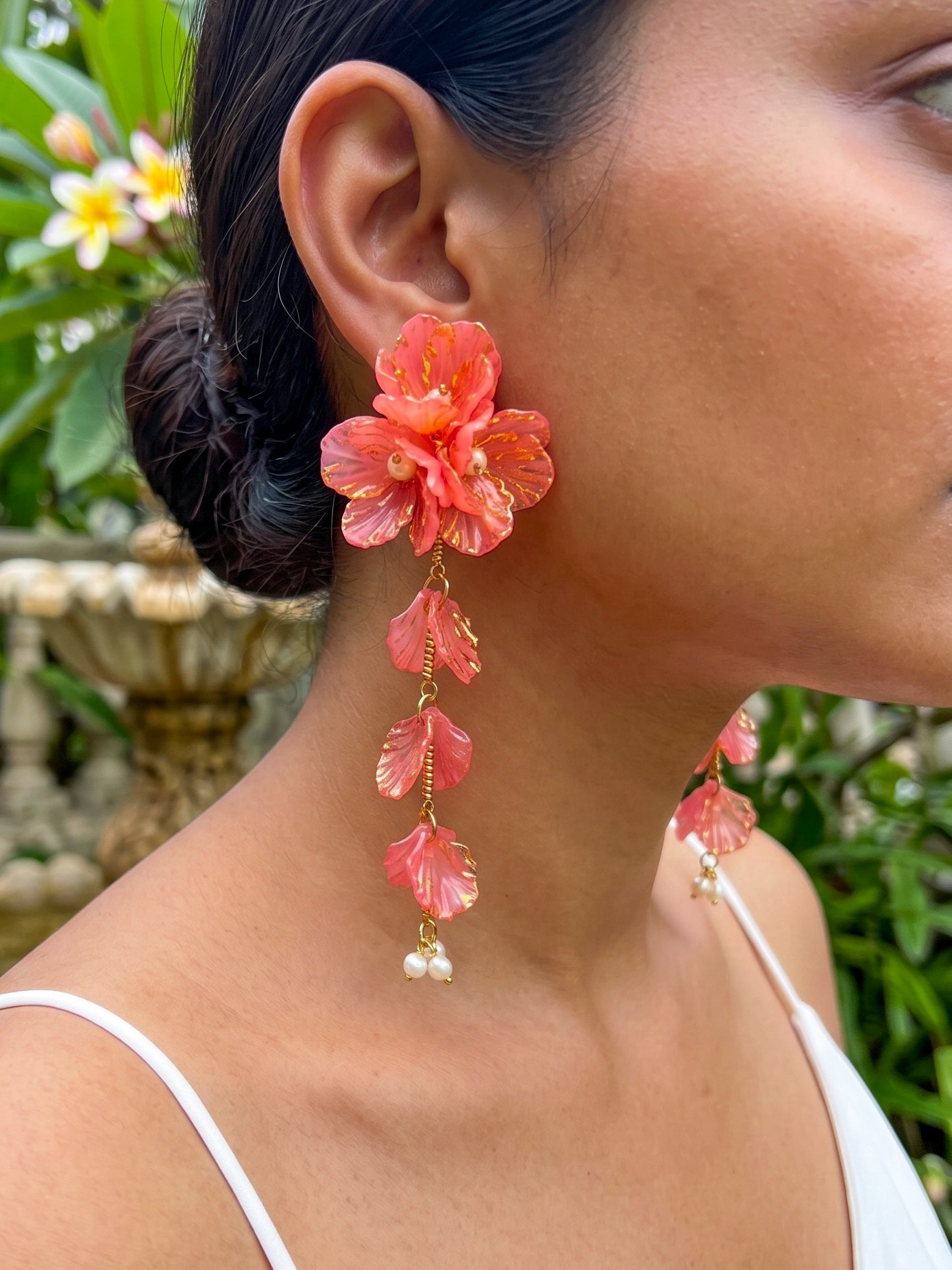 Aurelia Flower Peach Orange Statement Handmade Beaded Earrings