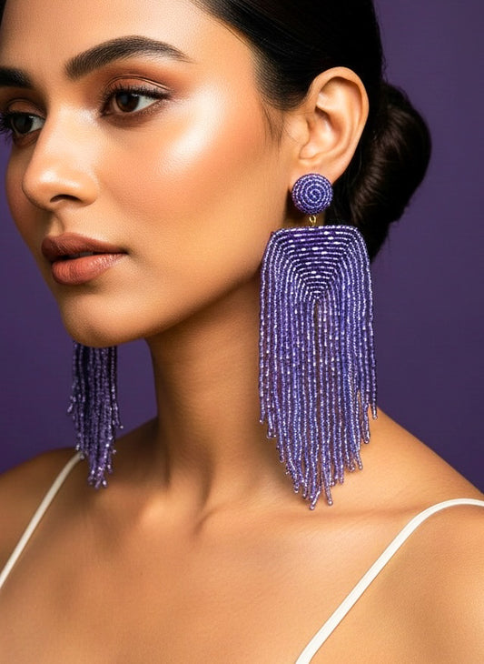 Luxe Lavender Handmade Beaded Tassel Earrings