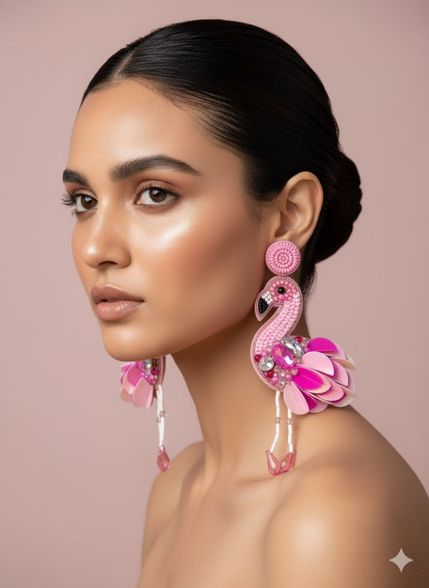 Flamazing Flamingo Bird Handmade Beaded Earrings