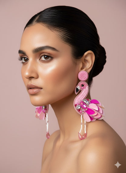 Flamazing Flamingo Bird Handmade Beaded Earrings