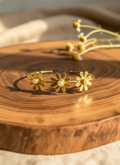 Sweet Daisy Pearl Handmade Brass Cuff Bracelet
