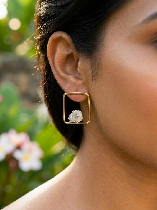 Sera – White Square Handmade Brass Earrings