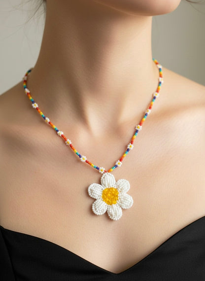 Spring Bloom Rainbow Daisy Handmade Beaded Necklace