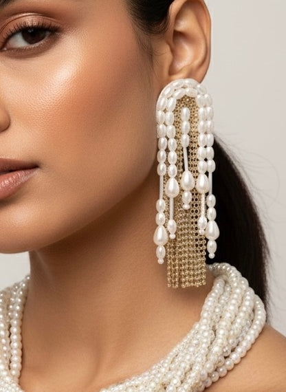 Pearl Dream Handmade Beaded Tassel Earrings