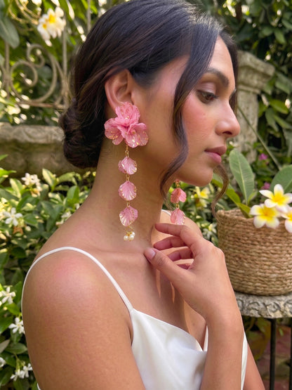 Aurelia Flower Blush Pink Statement Handmade Beaded Earrings