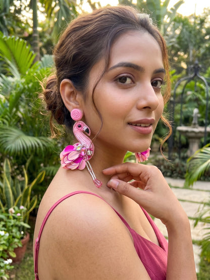 Flamazing Flamingo Pink Handmade Beaded Bird Earrings