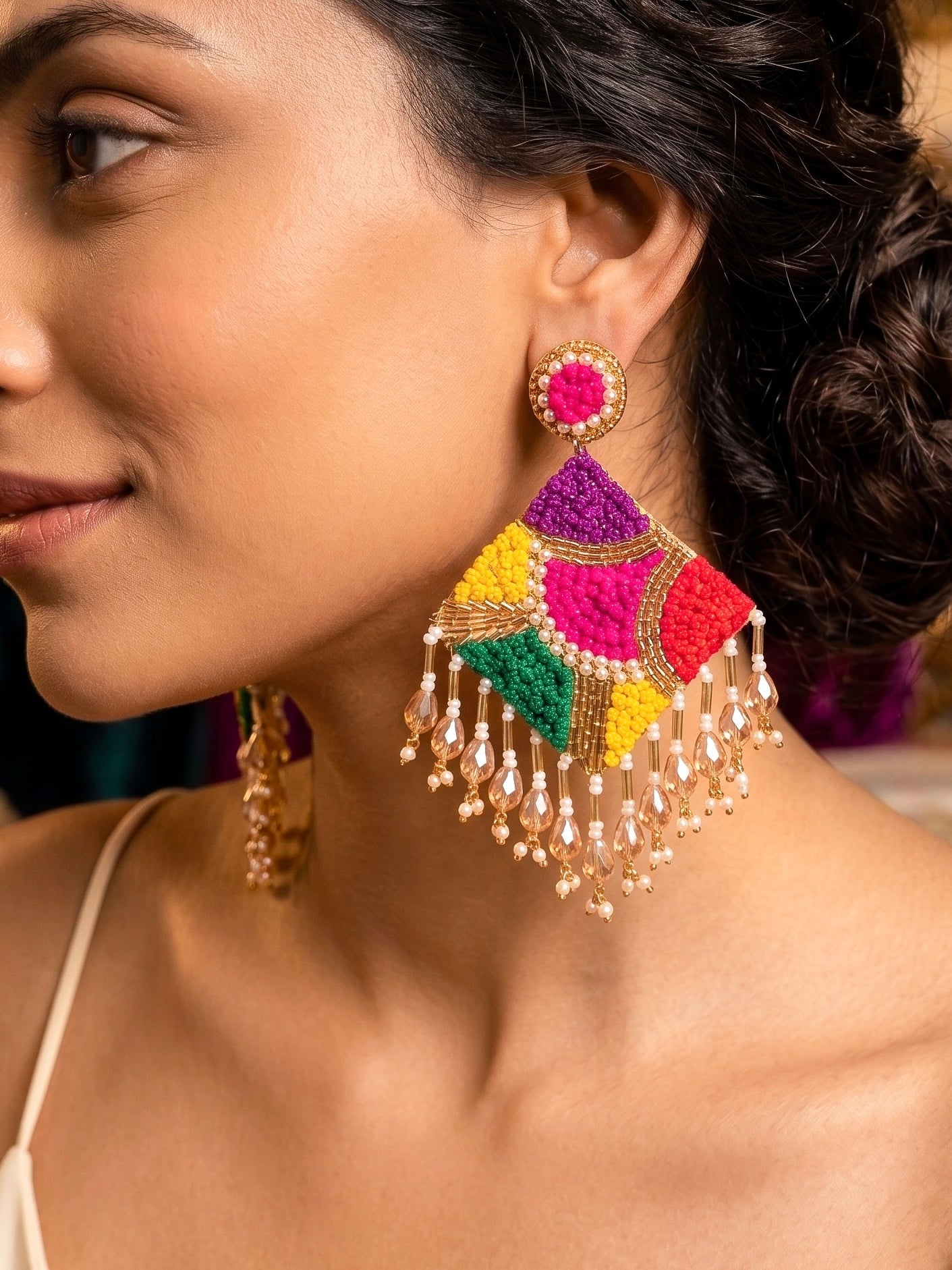 Rainbow Rangoli Handmade Beaded Earrings