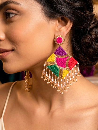 Rainbow Rangoli Handmade Beaded Earrings