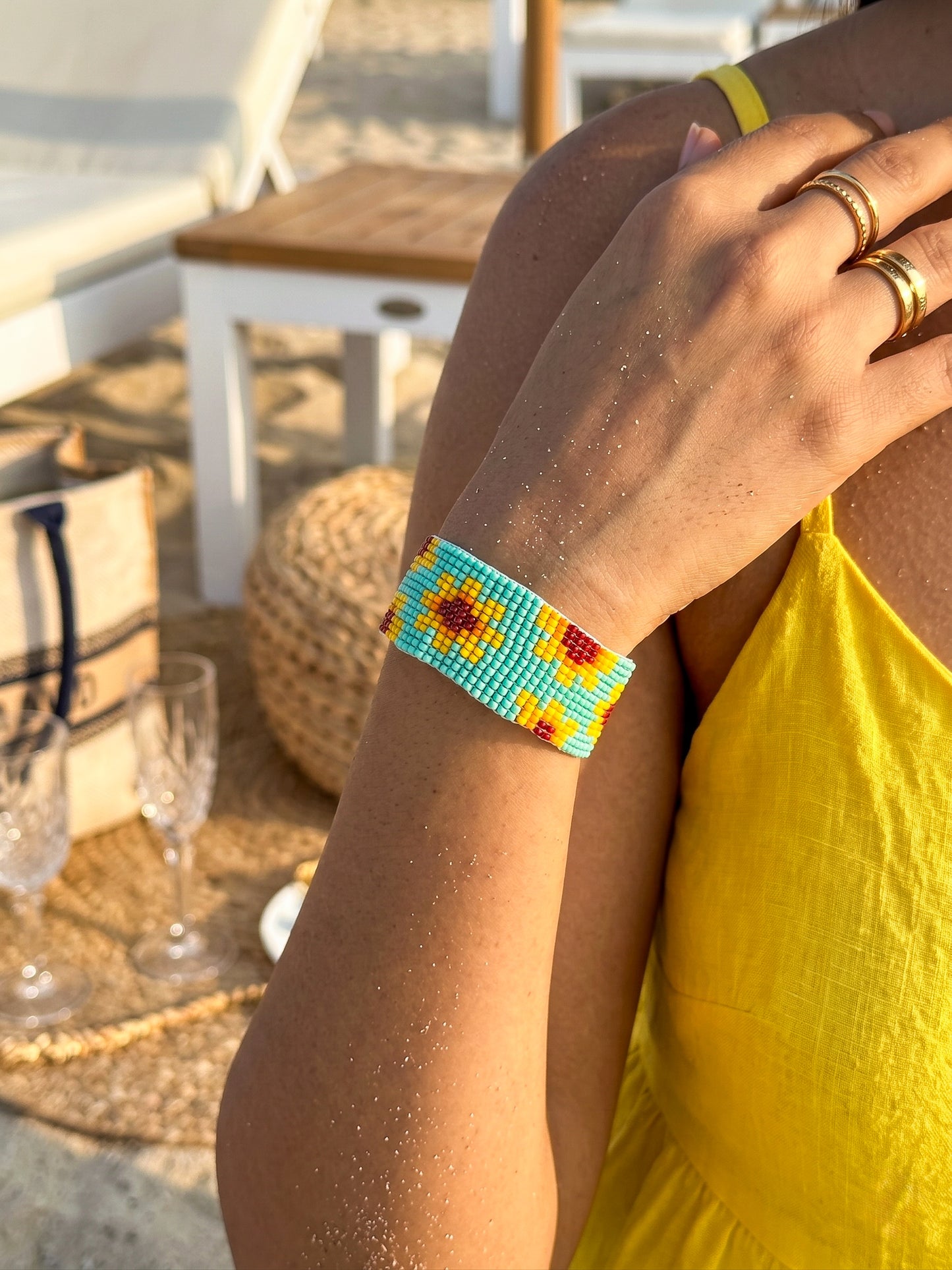 Golden Hour Sunflower Handmade Beaded Floral Bracelet