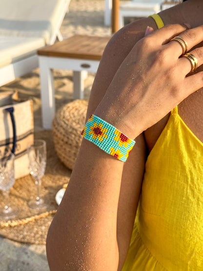 Golden Hour Sunflower Handmade Beaded Floral Bracelet