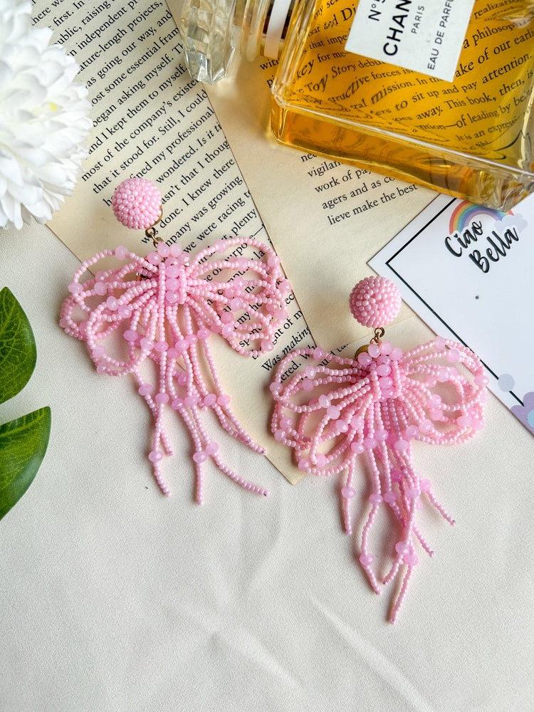 Pookie Bow (Baby Pink) Handmade Beaded Earrings