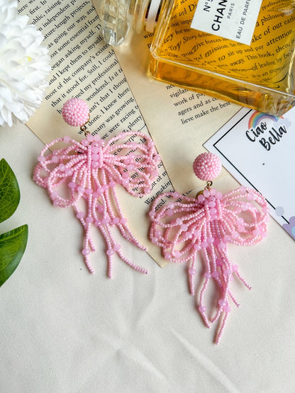 Pookie Bow (Baby Pink) Handmade Beaded Earrings