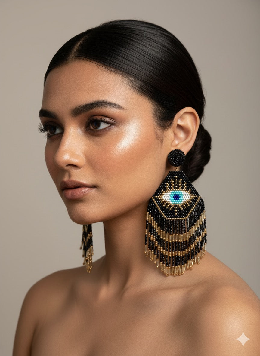 Nazarbattu Evil Eye Handmade Beaded Tassel Earrings
