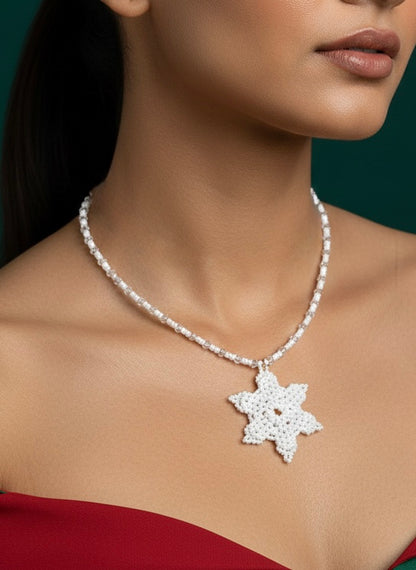 Delicate Snowflake Handmade Beaded Necklace