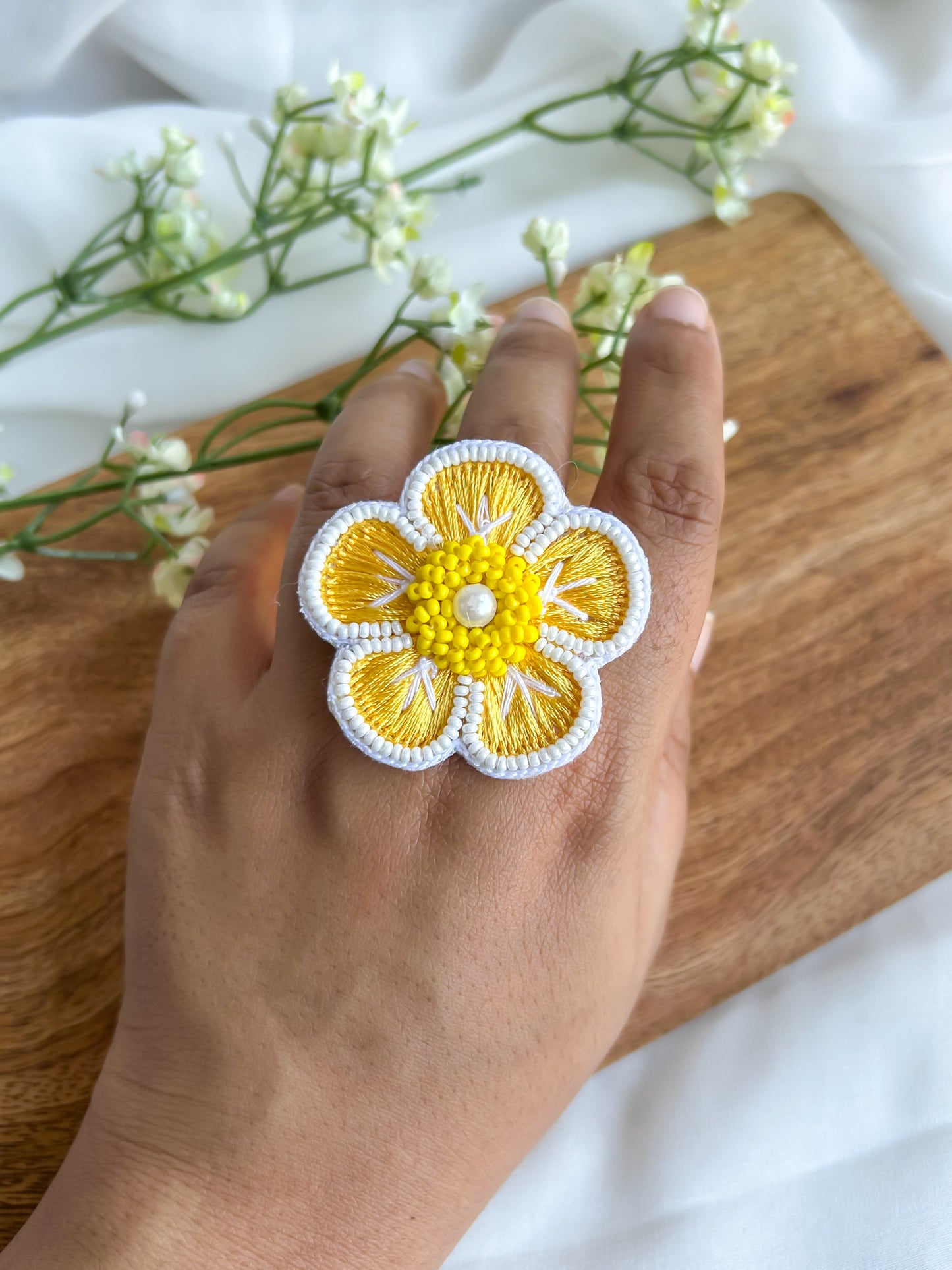 Sunshine Blossom Handmade Beaded Ring