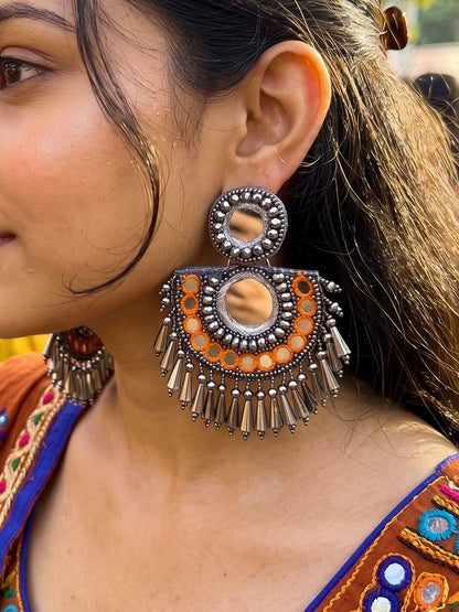 Chandrika Mirror Orange Handmade Beaded Earrings