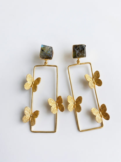 Labradorite Butterfly Wings Handmade Brass Earrings