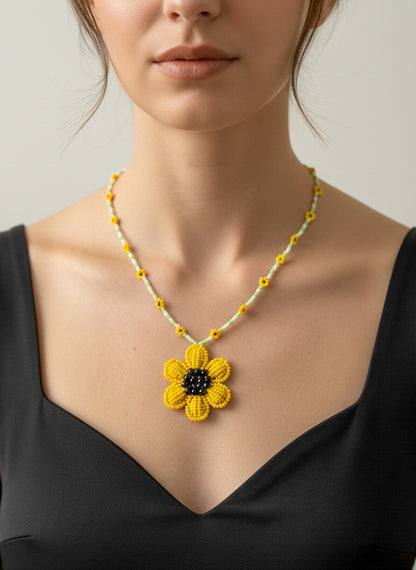 Spring Bloom Sunflower Handmade Beaded Necklace