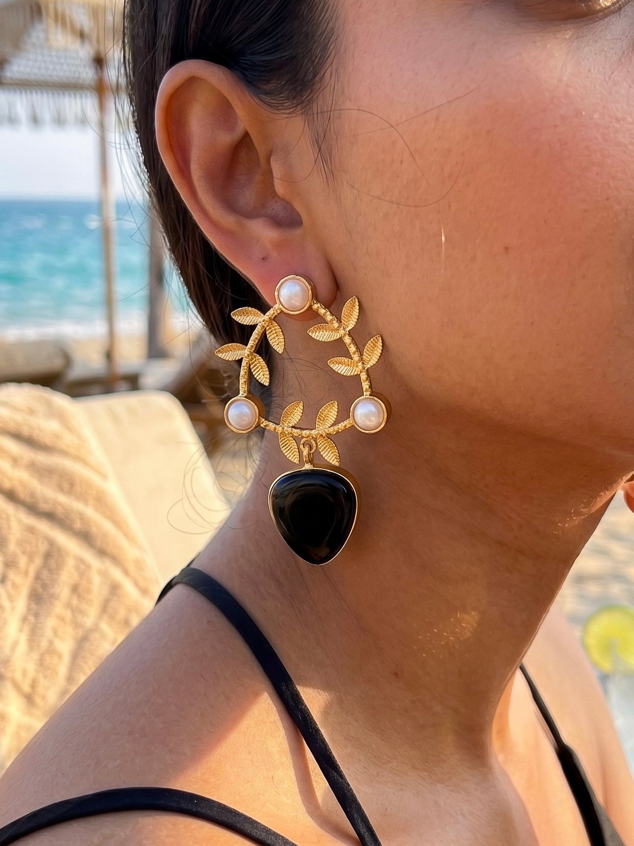 Olivia Black Drop Handmade Brass Earrings