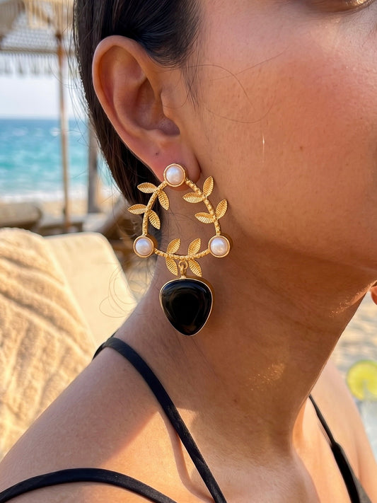 Olivia Black Drop Handmade Brass Earrings