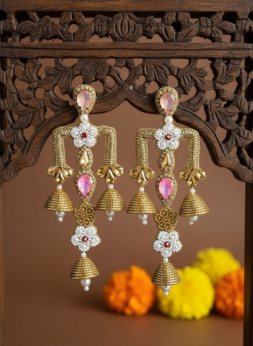 Rajwada Blush Pink Danglers Handmade Beaded Statement Earrings