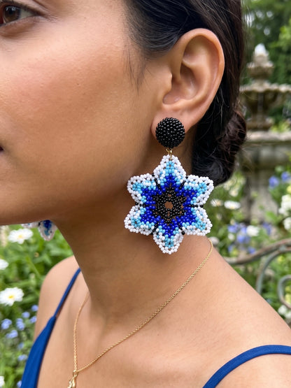 Blossoming Blue Flower Handmade Beaded Earrings