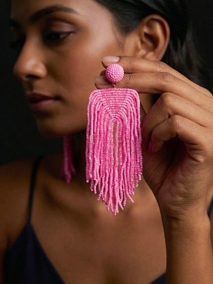 Luxe Blush Pink Handmade Beaded Tassel Earrings