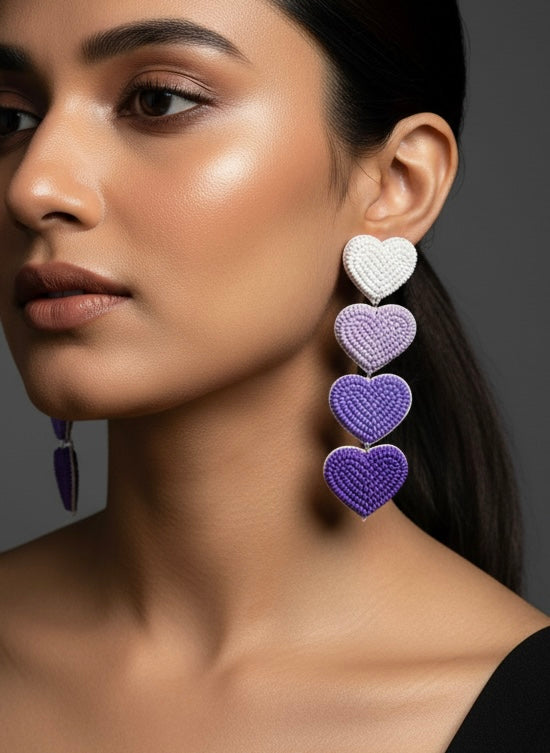 Lilac Purple Love Drops Handmade Beaded Earrings