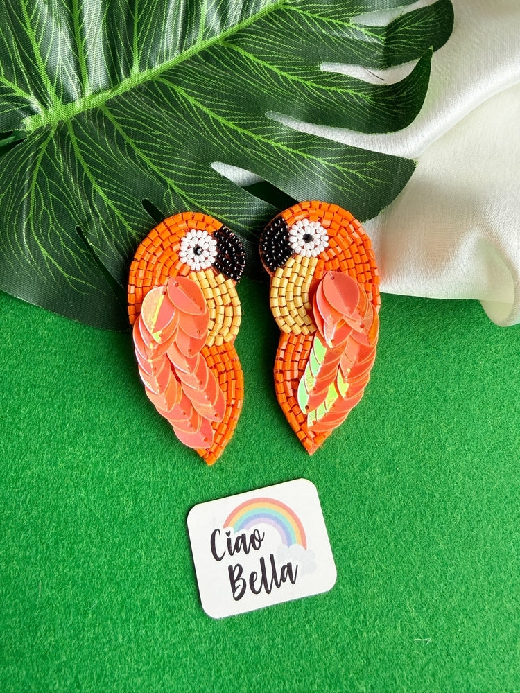 Orange Parrot Handmade Beaded Bird Earrings