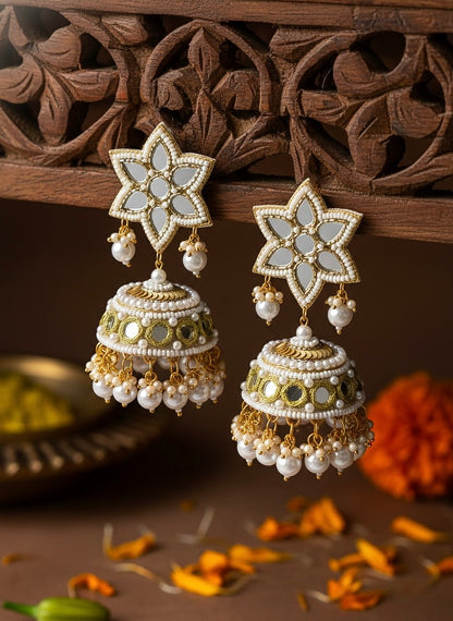 Noor Mirror Handmade Beaded Jhumka Earrings
