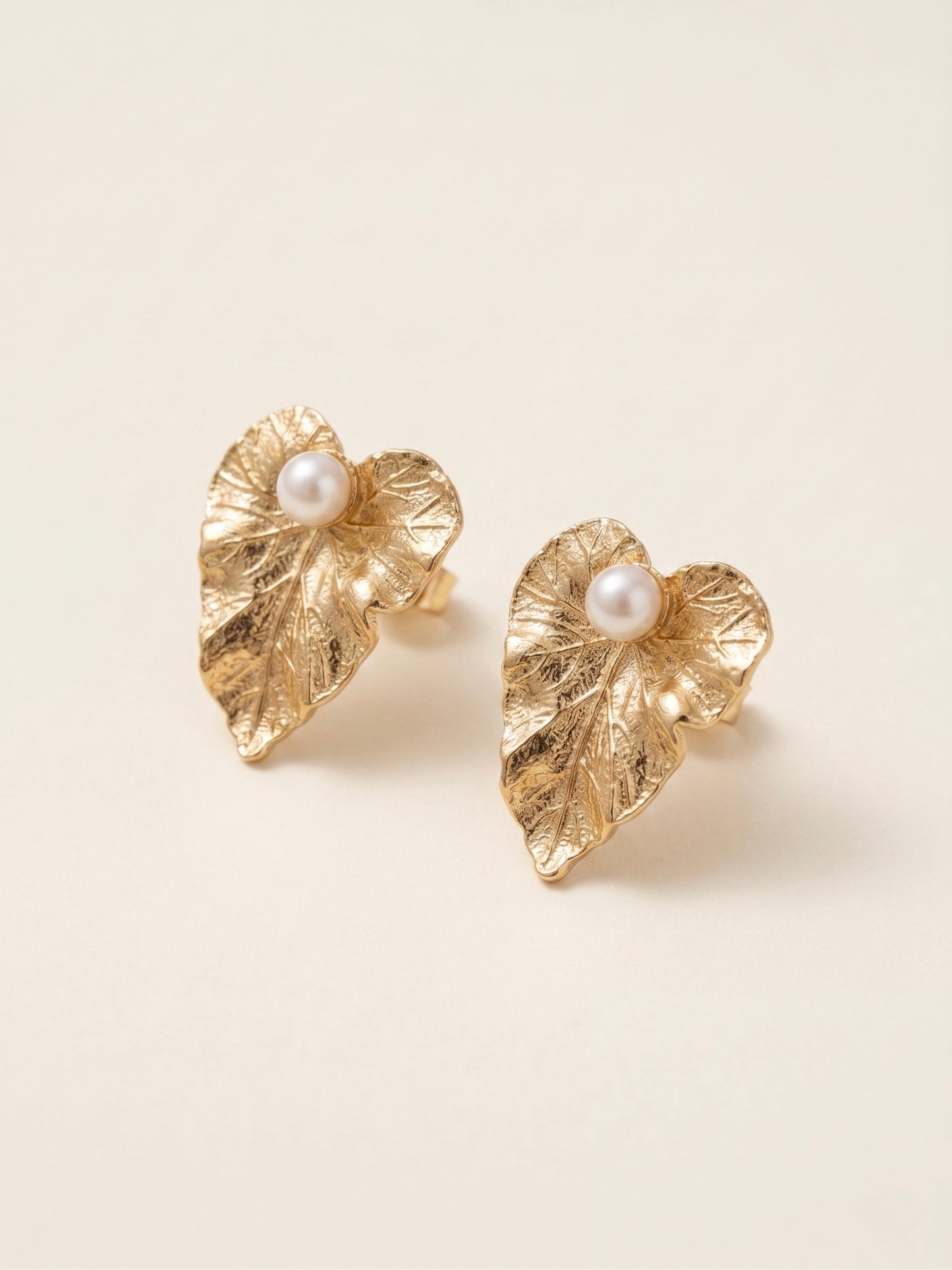 Golden Fern Pearl Handmade Brass Earrings