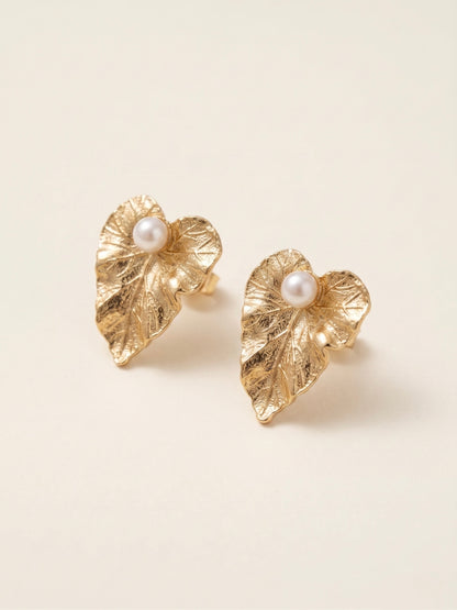 Golden Fern Pearl Handmade Brass Earrings