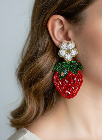 Strawberry Love Handmade Beaded Earrings