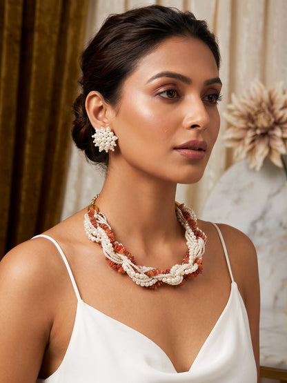 Lehar Pearl Handmade Necklace + Earrings Set
