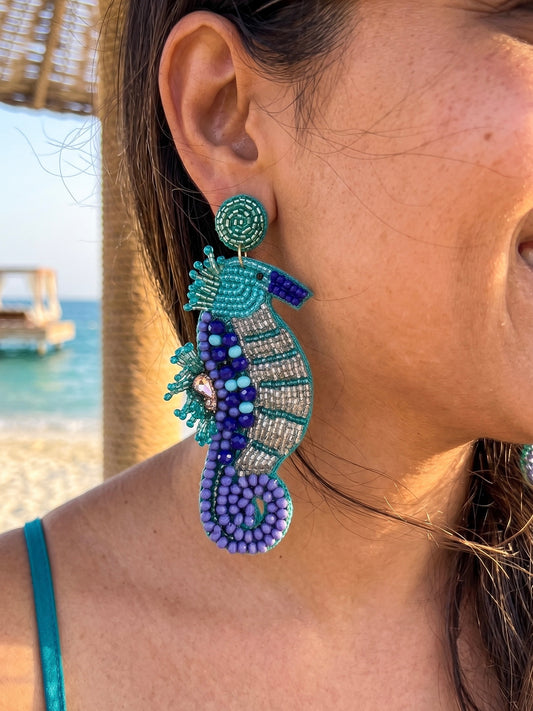 Blue Lagoon Seahorse Handmade Beaded Earrings