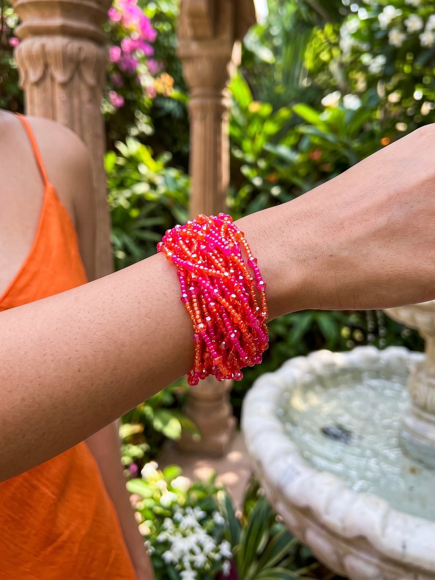 Gulnar Pink Orange Handmade Beaded Bracelet