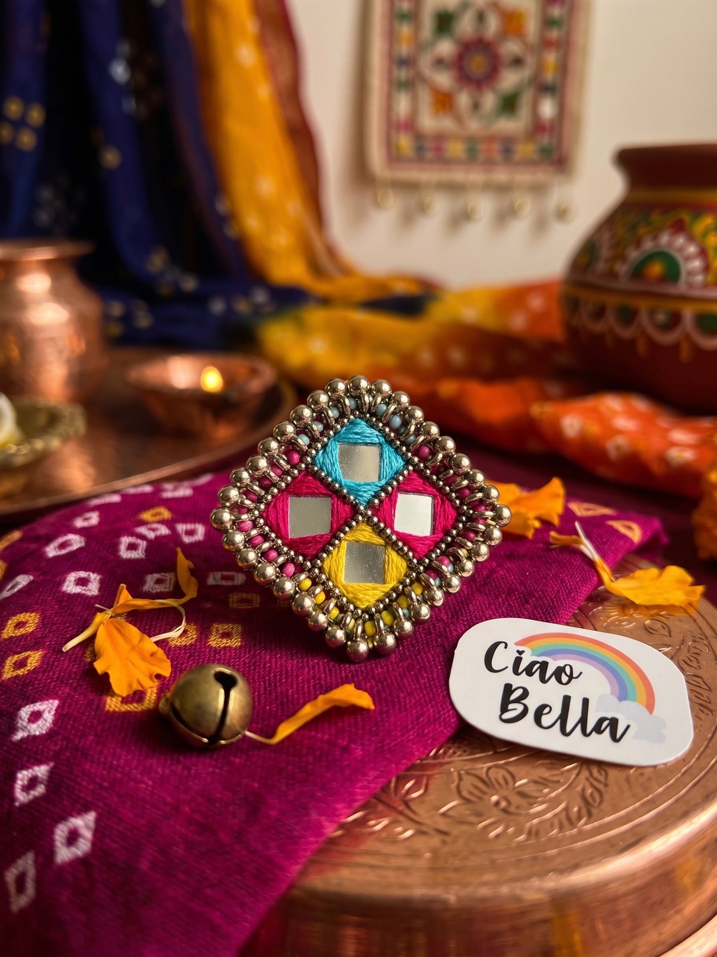 Rangrez Mirror Handmade Beaded Ring