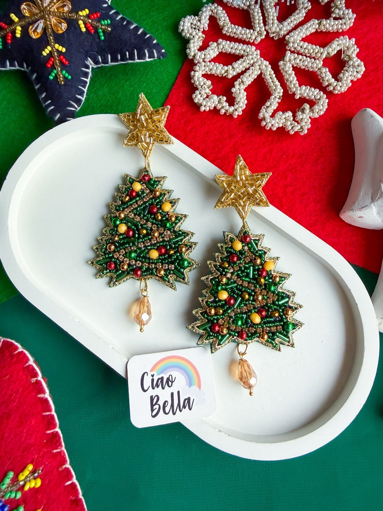 Sparkling Christmas Tree Handmade Beaded Earrings