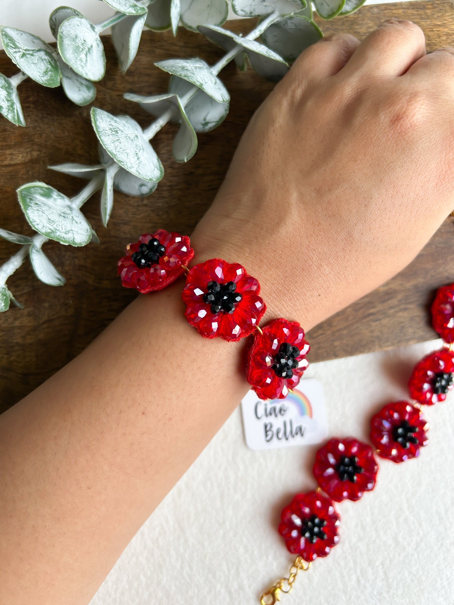 Daisy Dream Red Handmade Beaded Bracelet