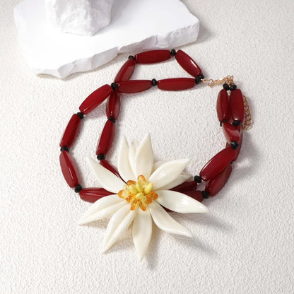 Sweet Flower Resin Red Handmade Beaded Necklace