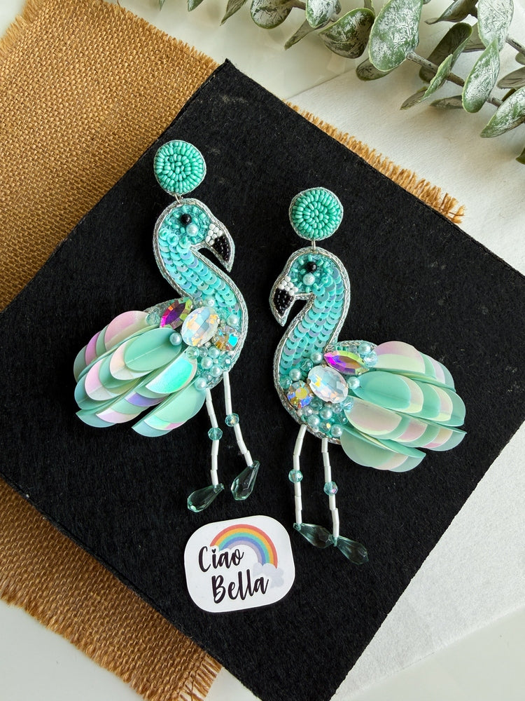 Flamazing Flamingo Ocean Teal Handmade Beaded Bird Earrings
