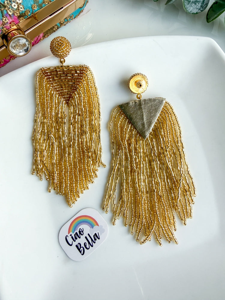 Luxe Gold Handmade Beaded Tassel Earrings
