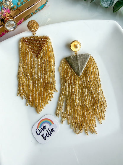 Luxe Gold Handmade Beaded Tassel Earrings
